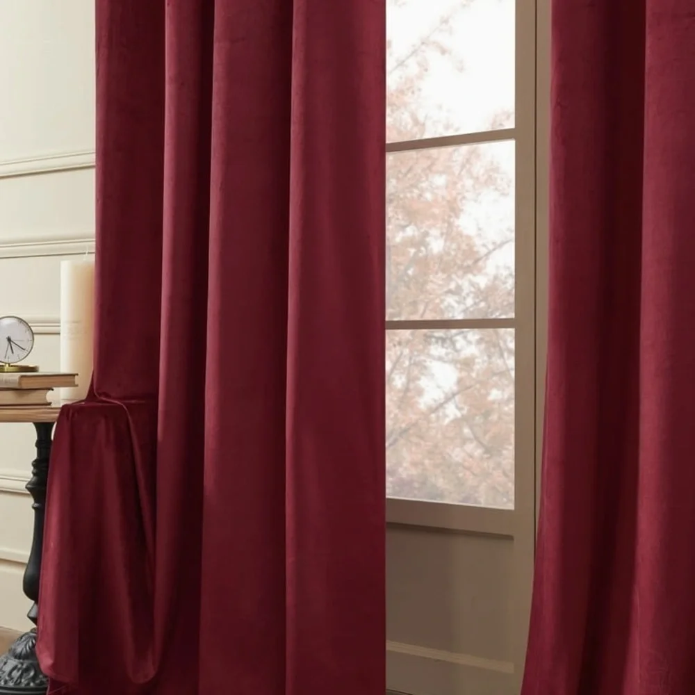 Luxury Red Velvet Room Darkening Curtains Metal Grommet Window Panels 52x96”